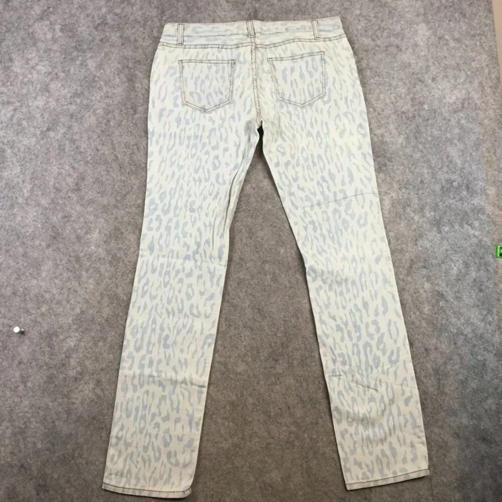 LUX Jeans 32 14 Mid Rise Straight Light Wash Leopard Print Stretch Blue Made USA - Picture 11 of 12
